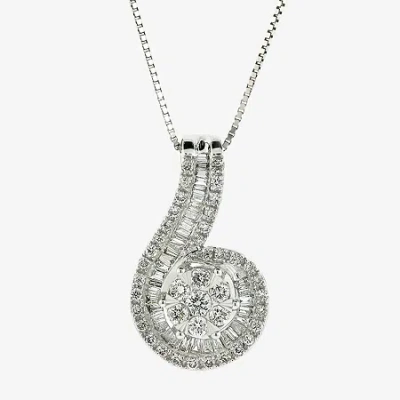 Fine Jewelry Diamond Blossom Womens 3/4 Ct. T.w. Natural White Diamond 10k White Gold 18 Inch Pendant Necklace In Transparent