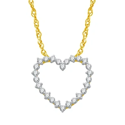 Fine Jewelry Womens 1/2 Ct. T.w. Natural White Diamond 10k Gold Heart 18 Inch Pendant Necklace In Transparent