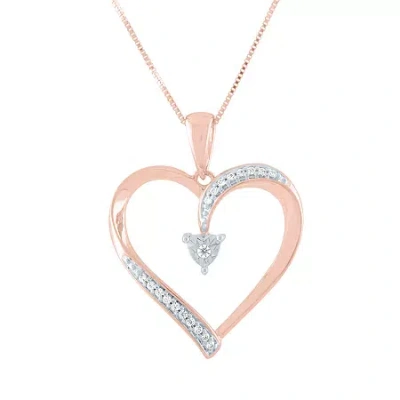 Fine Jewelry Womens Diamond Accent Natural White Diamond 10k Rose Gold Heart 18 Inch Pendant Necklace In Transparent