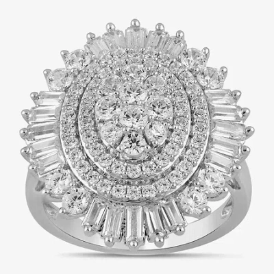 Fine Jewelry Womens 2 Ct. T.w. Lab Grown White Diamond 10k Gold Cluster Cocktail Ring In Transparent