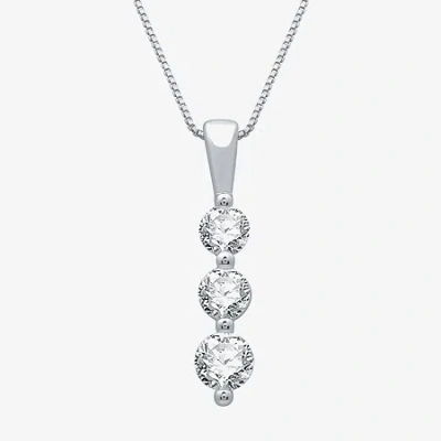 Fine Jewelry 3-stone Linear (h-i / I1) Womens 1/2 Ct. T.w. Lab Grown White Diamond 10k White Gold 18 Inch Pendant In White