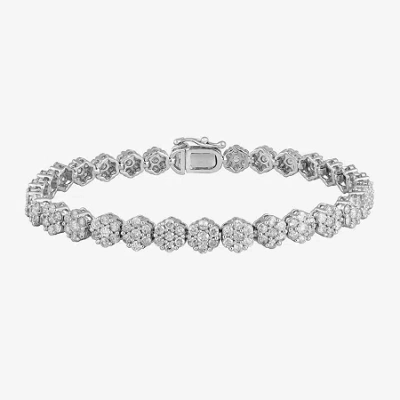 Fine Jewelry Diamond Blossom 5 Ct.t.w. Natural Diamond 14k White Gold Tennis Bracelet In Transparent