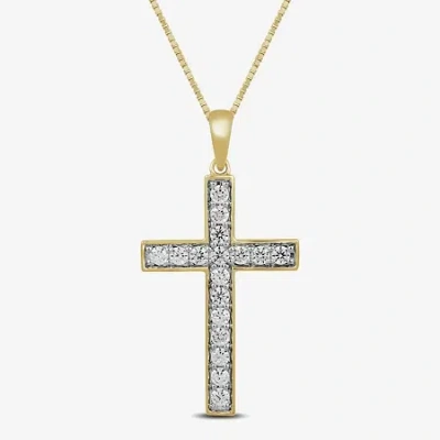 Fine Jewelry Womens 1/2 Ct. T.w. Lab Grown White Diamond 10k Gold Cross 18 Inch Pendant Necklace In Transparent