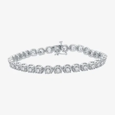 Fine Jewelry (h-i / I1) Womens 5 Ct. T.w. Lab Grown White Diamond 10k White Gold 7.5 Inch Tennis Bracelet In Transparent