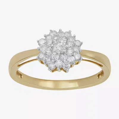 Fine Jewelry Womens 1/2 Ct. T.w. Natural White Diamond 10k Gold Cluster Cocktail Ring In Yellow