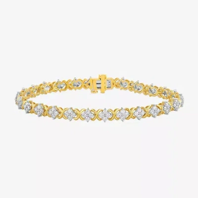 Fine Jewelry Womens 3 Ct. T.w. Lab Grown White Diamond 10k White Gold Tennis Bracelet In Yellow