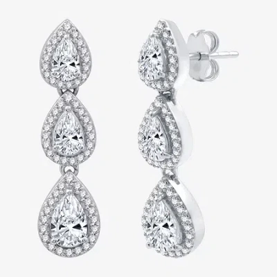 Fine Jewelry (g-h / Si2-i1) Womens 2 Ct. T.w. Lab Grown White Diamond 10k White Gold Pear Drop Earrings In Transparent