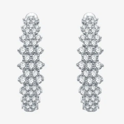 Fine Jewelry (h-i / I1) Womens 1 Ct. T.w. Lab Grown White Diamond 10k White Gold 21.9mm Hoop Earrings In Transparent