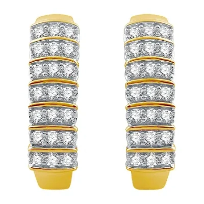 Fine Jewelry (h-i / I1) Womens 1 Ct. T.w. Lab Grown White Diamond 10k Gold 22.5mm Hoop Earrings In Transparent