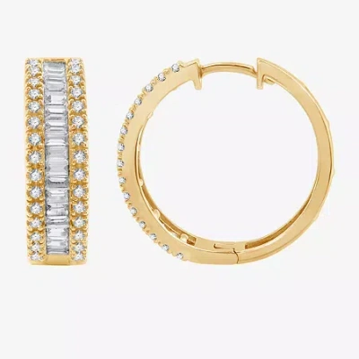 Fine Jewelry 2 Ct.t.w. (h-i / I1) Lab Grown White Diamond 10k Or 14k Gold 24.2mm Hoop Earrings In Yellow