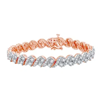 Fine Jewelry (h-i / I1) Womens 5 Ct. T.w. Lab Grown White Diamond 10k Rose Gold 7.5 Inch Tennis Bracelet In Transparent