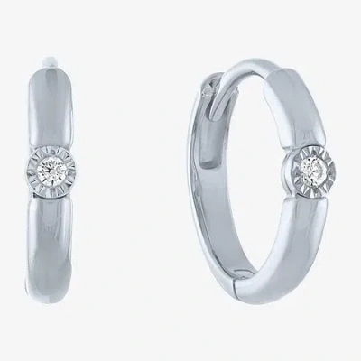 Fine Jewelry (g-h / I1-i2) Womens Diamond Accent Lab Grown White Diamond Accent 10k White Gold 11mm Hoop Earrings In White