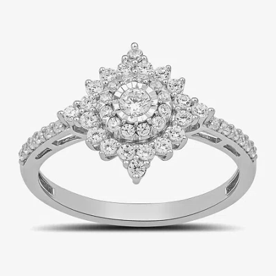 Fine Jewelry Womens 1/2 Ct. T.w. Lab Grown White Diamond 10k White Gold Side Stone Cocktail Ring In Transparent