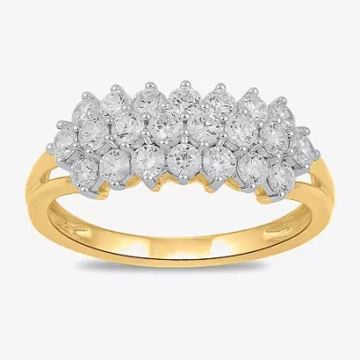 Fine Jewelry Womens 1 Ct. T.w. Lab Grown White Diamond 10k Gold Cluster Cocktail Ring In Transparent
