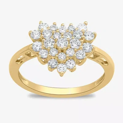 Fine Jewelry Womens 3/4 Ct. T.w. Lab Grown White Diamond 10k Gold Heart Cluster Cocktail Ring In Transparent