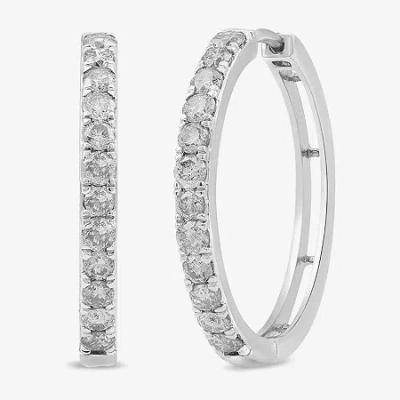 Fine Jewelry Womens 1 Ct. T.w. Lab Grown White Diamond 10k Gold 22.5mm Hoop Earrings In Transparent
