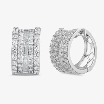 Fine Jewelry Womens 2 Ct. T.w. Lab Grown White Diamond 10k White Gold 18.1mm Hoop Earrings In Transparent