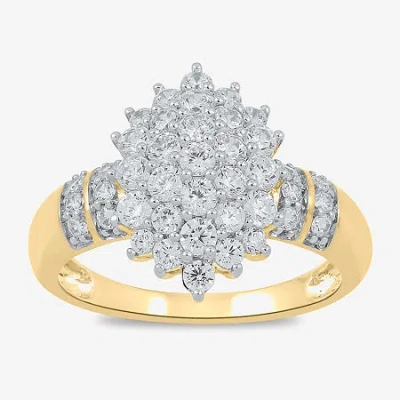 Fine Jewelry Womens 1 Ct. T.w. Lab Grown White Diamond 10k Gold Cluster Side Stone Cocktail Ring In Transparent
