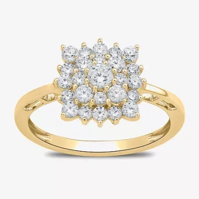 Fine Jewelry Womens 3/4 Ct. T.w. Lab Grown White Diamond 10k Gold Cluster Cocktail Ring In Transparent