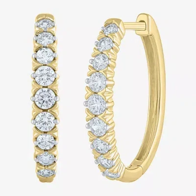 Fine Jewelry (g-si2) Womens 1 Ct. T.w. Lab Grown White Diamond 10k Gold 21.9mm Hoop Earrings In Yellow