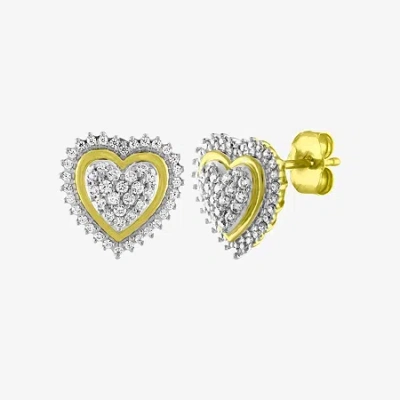 Fine Jewelry 1/3 Ct. T.w. Natural White Diamond 10k Gold 11mm Heart Stud Earrings In Yellow