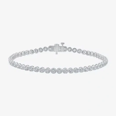 Fine Jewelry (h-i/ I1) Womens 2 Ct. T.w. Lab Grown White Diamond 10k White Gold 7.25 Inch Tennis Bracelet In White