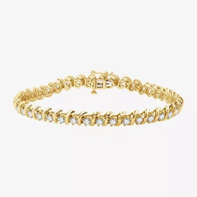 Fine Jewelry (h-i / Si2-i1) Womens 4 Ct. T.w. Lab Grown White Diamond 10k Gold 7.5 Inch Tennis Bracelet In Transparent
