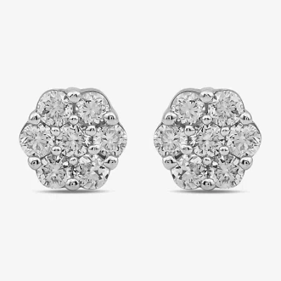 Fine Jewelry Diamond Blossom 1/10 Ct. T.w. Lab Grown White Diamond 10k Gold 3.7mm Flower Stud Earrings In White