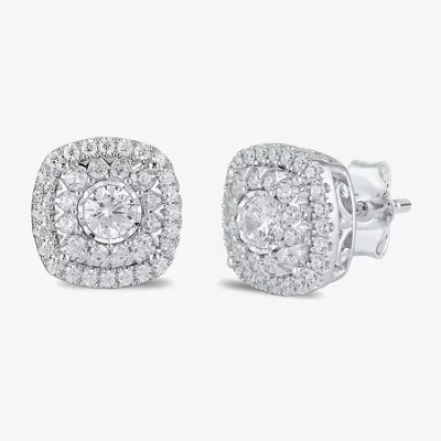 Fine Jewelry 1 Ct. T.w. Lab Grown White Diamond 10k White Gold 10.3mm Cushion Stud Earrings In Transparent