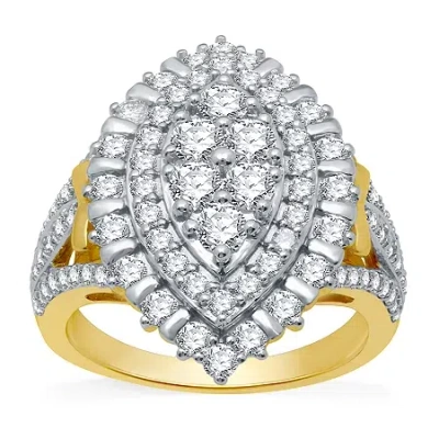 Fine Jewelry (h-i / I1) Womens 2 Ct. T.w. Lab Grown White Diamond 10k Gold Halo Cocktail Ring In Transparent