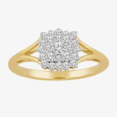 Fine Jewelry (i,i2) Womens 1/2 Ct. T.w. Lab Grown White Diamond 10k Gold Cluster Cocktail Ring In Yellow