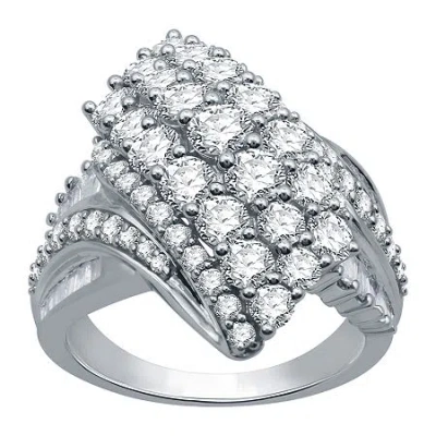 Fine Jewelry Womens 3 Ct. T.w. Natural White Diamond 10k White Gold Cluster Cocktail Ring In White