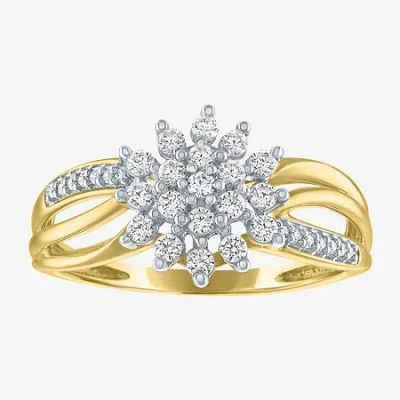 Fine Jewelry (g-h / Si2-i1) Womens 1/3 Ct. T.w. Lab Grown White Diamond 10k Gold Cluster Cocktail Ring In Transparent