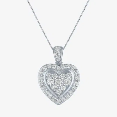 Fine Jewelry (g-h / I1-i2) Womens 1 Ct. T.w. Lab Grown White Diamond 10k White Gold Heart 16 Inch Pendant Necklac In Transparent