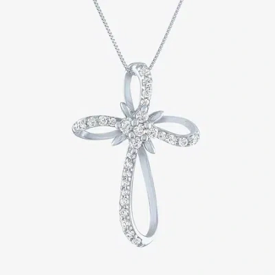Fine Jewelry (h-i / I1) Womens 1/3 Ct. T.w. Lab Grown White Diamond 10k Gold Cross 18 Inch Pendant Necklace In White