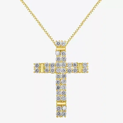 Fine Jewelry (h-i / I1) Womens 1 Ct. T.w. Lab Grown White Diamond 10k Gold Cross 18 Inch Pendant Necklace In Transparent