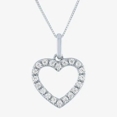 Fine Jewelry (h-i / I1) Womens 1/6 Ct. T.w. Lab Grown White Diamond 10k Gold Heart 18 Inch Pendant Necklace In White