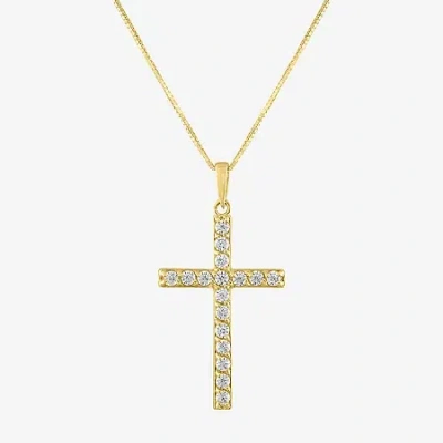 Fine Jewelry (g-h / Si2-i1) Womens 1/3 Ct. T.w. Lab Grown White Diamond 10k Gold Cross 18 Inch Pendant Necklace In Yellow