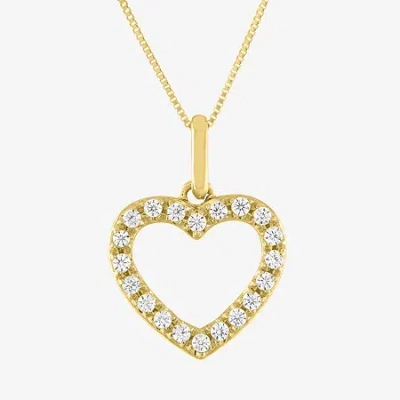 Fine Jewelry (h-i / I1) Womens 1/6 Ct. T.w. Lab Grown White Diamond 10k Gold Heart 18 Inch Pendant Necklace In Yellow