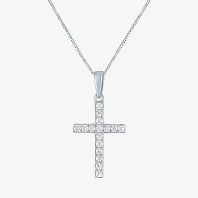 Fine Jewelry (h-i / I1) Womens 1/6 Ct. T.w. Lab Grown White Diamond 10k Gold Cross 18 Inch Pendant Necklace In White