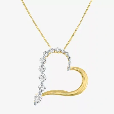 Fine Jewelry (g-h / Si2-i1) Womens 1/3 Ct. T.w. Lab Grown White Diamond 10k Gold Heart 18 Inch Pendant Necklace In Transparent