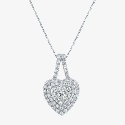 Fine Jewelry (g-h / Si2-i1) Womens 1/3 Ct. T.w. Lab Grown White Diamond 10k White Gold Heart 18 Inch Pendant Neck In Transparent