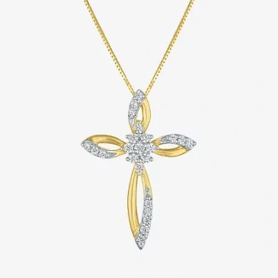 Fine Jewelry (g-h/ I1-i2) Womens 1/6 Ct. T.w. Lab Grown White Diamond 10k Gold Cross 18 Inch Pendant Necklace In Yellow