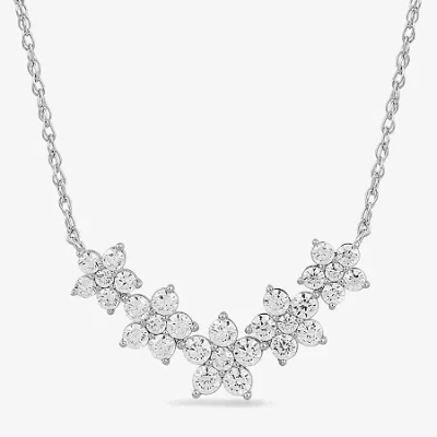 Fine Jewelry Womens 1 Ct. T.w. Lab Grown White Diamond 10k White Gold Flower 18 Inch Pendant Necklace In White