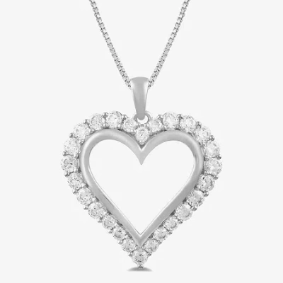 Fine Jewelry Womens 1 Ct. T.w. Lab Grown White Diamond 10k White Gold Heart 18 Inch Pendant Necklace In White