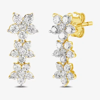 Fine Jewelry Diamond Blossom Womens 1 Ct. T.w. Lab Grown White Diamond 10k White Gold Flower Drop Earrings In Yellow