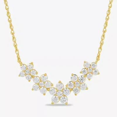 Fine Jewelry Womens 1 Ct. T.w. Lab Grown White Diamond 10k White Gold Flower 18 Inch Pendant Necklace In Yellow