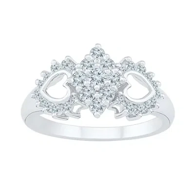 Fine Jewelry Womens 1/2 Ct. T.w. Natural White Diamond 10k White Gold Heart Cluster Cocktail Ring In White