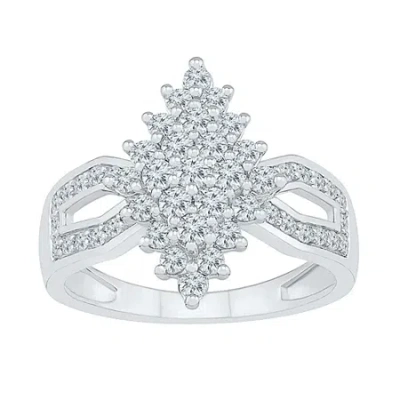 Fine Jewelry Womens 7/8 Ct. T.w. Natural White Diamond 10k White Gold Cluster Cocktail Ring In White