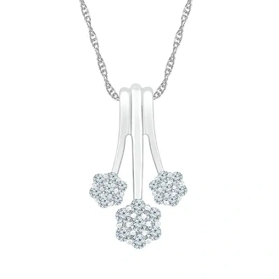 Fine Jewelry Womens 3/8 Ct. T.w. Natural White Diamond 10k White Gold 18 Inch Pendant Necklace In Transparent